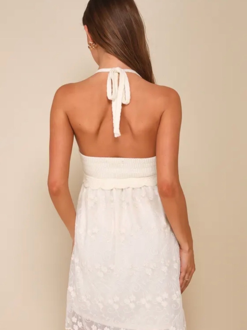 White Lace Halter Summer Dress - Picture 3 of 3